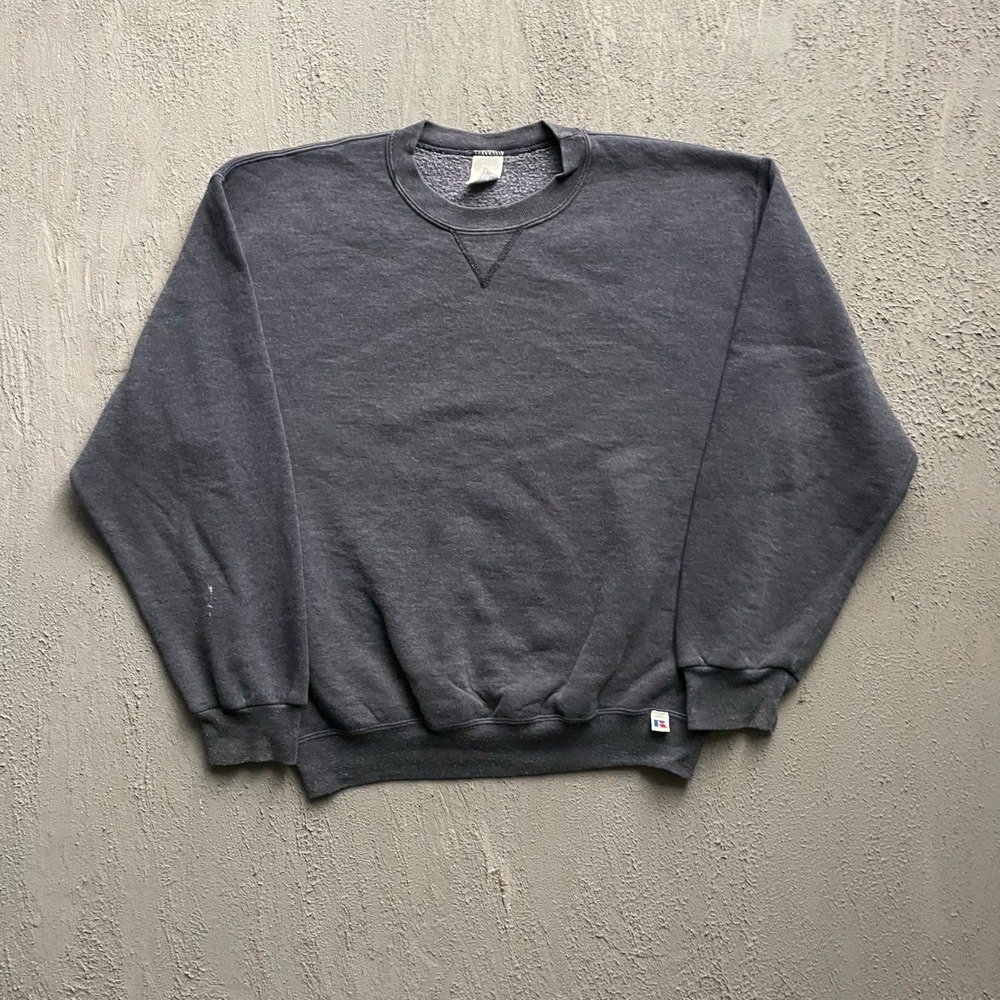 Vintage Plain Blank Sweatshirt Mens Medium Charcoal Grey 90s Russell Athletic
